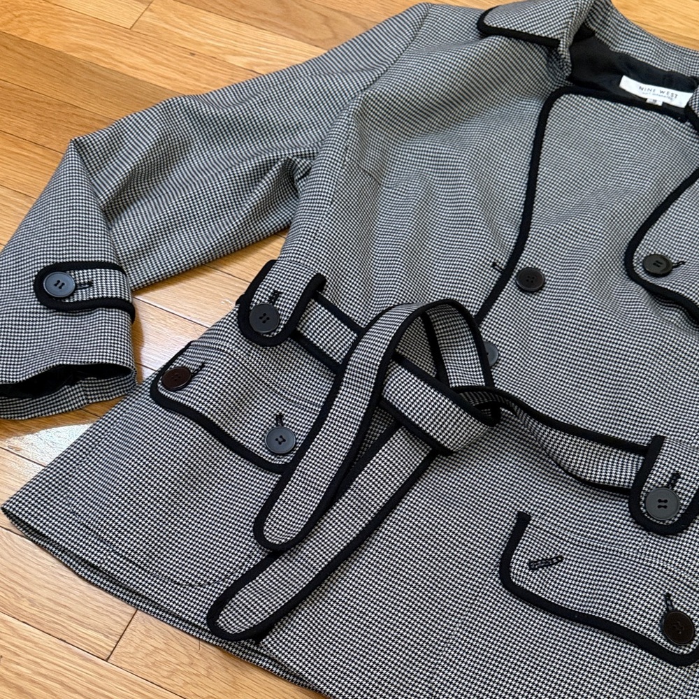 Nine West Houndsooth belted blazer jacket | Size 16 Black White Career - Picture 4 of 5